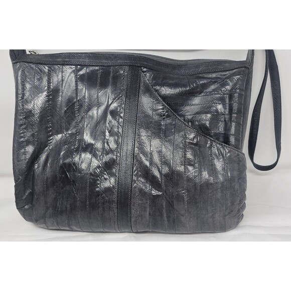 Vtg Lee Sands Genuine Eel Skin Gray Crossbody Purse 90s Classic Pocket Old Money - Picture 2 of 15